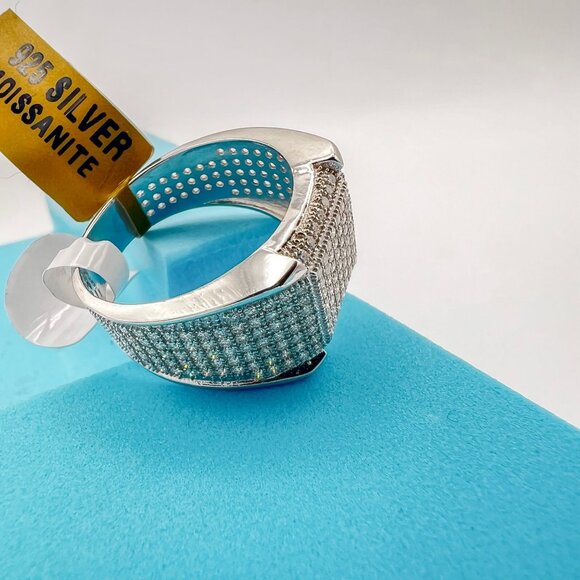 925 Sterling Sliver Moissanite Square Ring, 2.00ctw VVS Stones Hip Hop Jewelry B - Picture 5 of 7